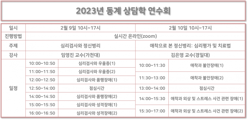 2023년 동계 상담학 연수회(2/9~10)